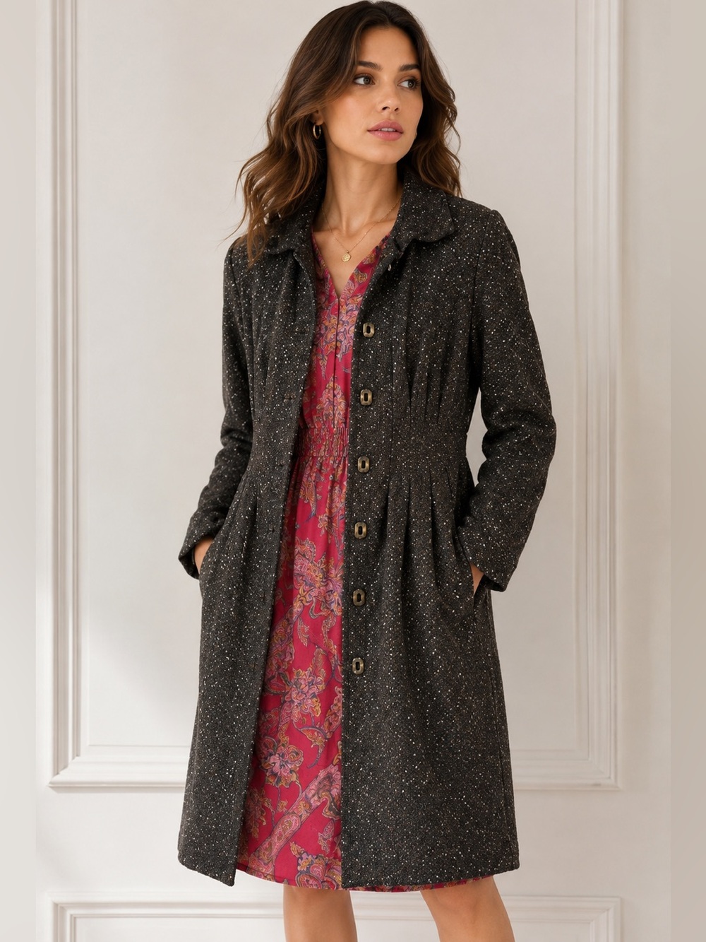 Etcetera Vintage Jacket Womens 6 Tweed Button Front Coat Paisley Lined Boho Chic
